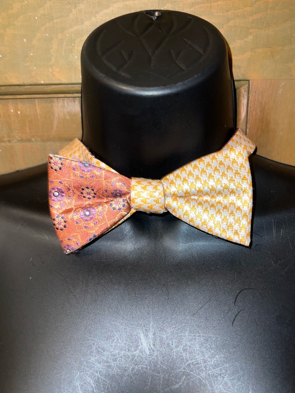 Retro Bow Tie Orange Yellow Patterned Two Tone Gingham Check Paisley One Size